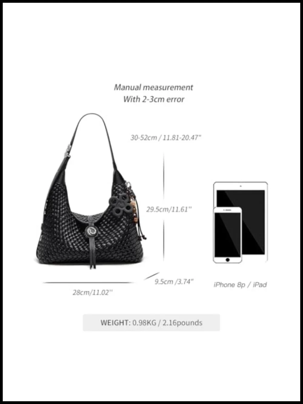 Hand-knitted Vegan Leather Hobo Crossbody Bag Travel Tote